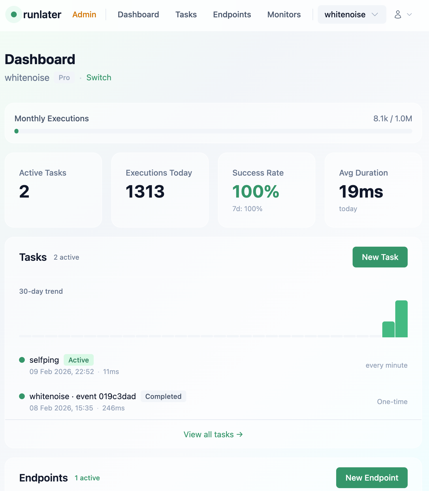 Runlater - Main product screenshot demonstrating key features and user interface