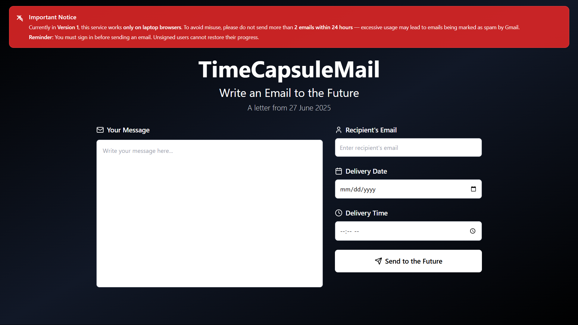 Média Timecapsulemail - des mots gelés dans le temps. Dévalué exactement quand ils comptent. 1