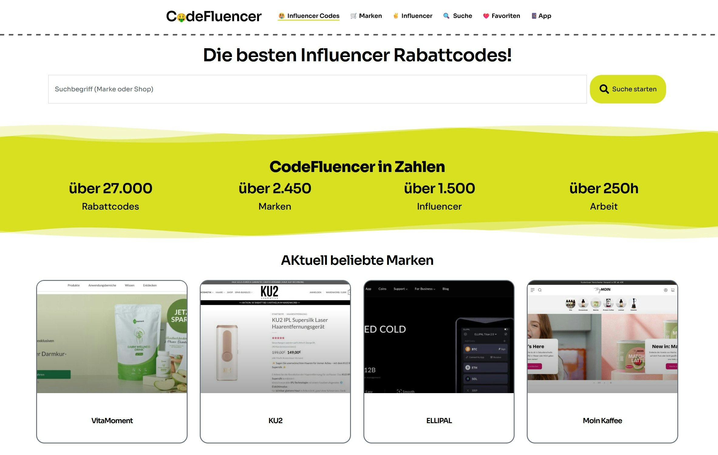 CodeFluencer - Influencer Rabattcodes - Main screenshot showing features and interface