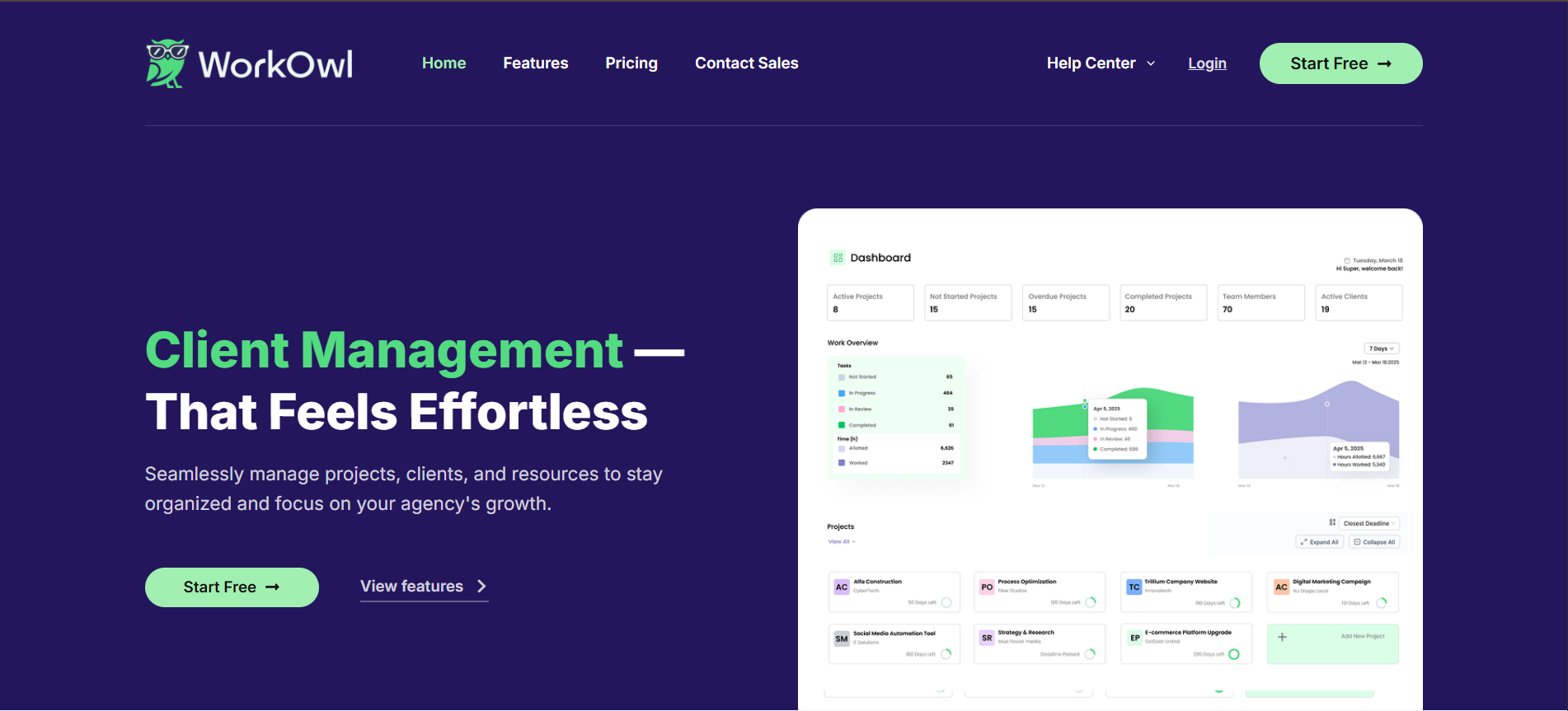 WorkOwl - Main screenshot showing features and interface