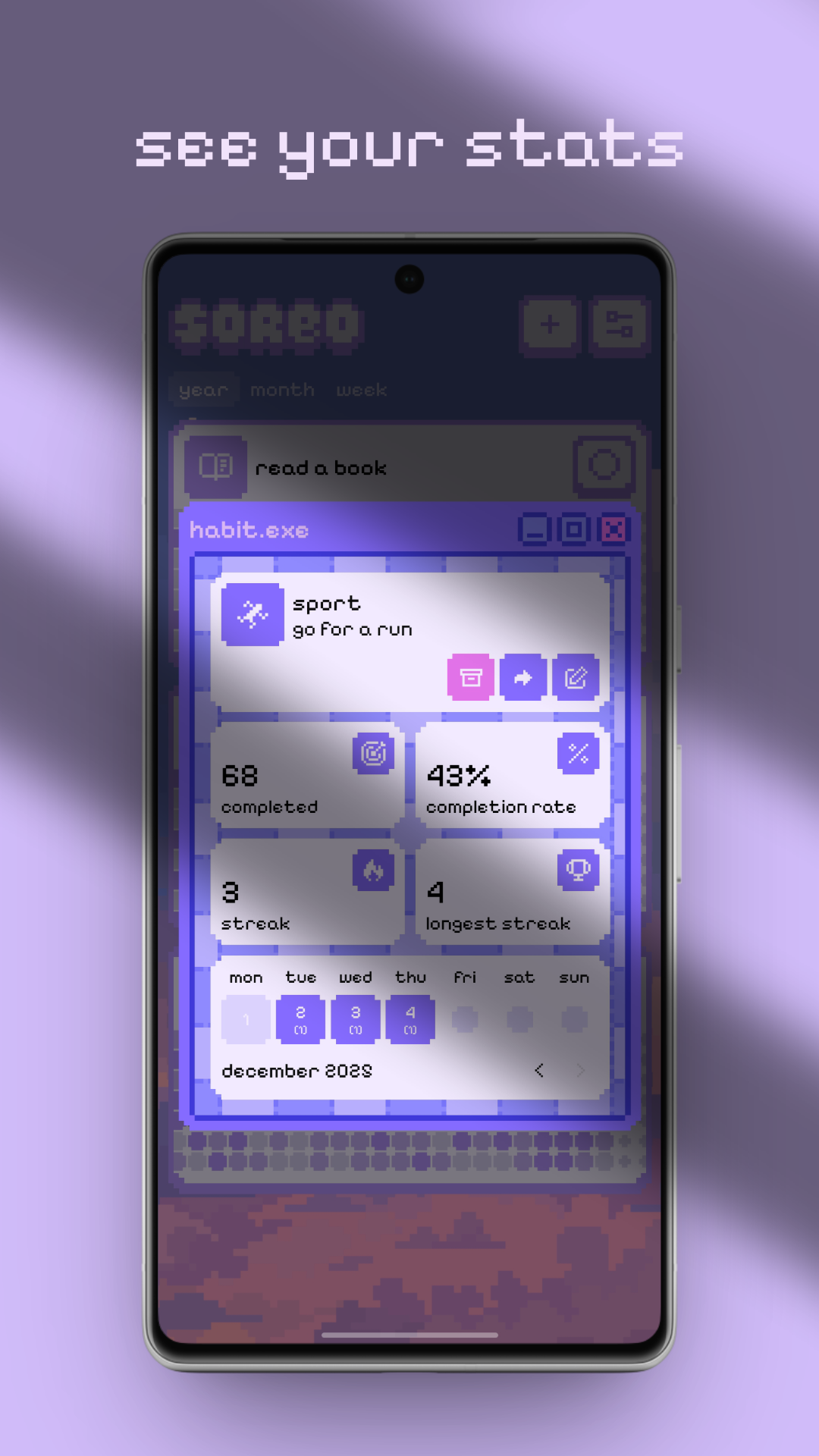 Soreo: Pixelated habits! - Screenshot 4 showing product features and functionality