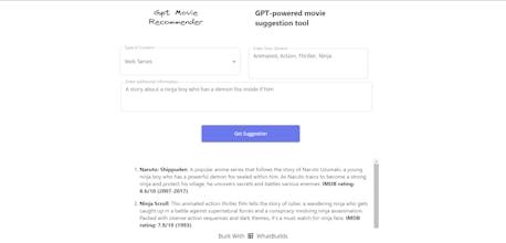 GPT Movie Recommender gallery image