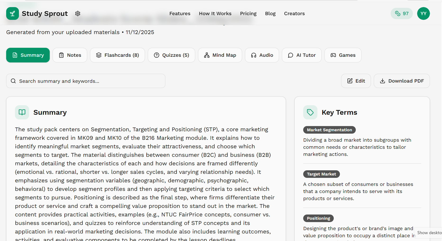 Study Sprout - Screenshot 5 showing product features and functionality
