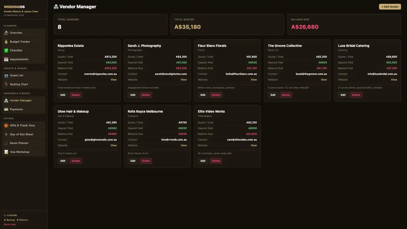 WeddingOS screenshot 1 (video preview)