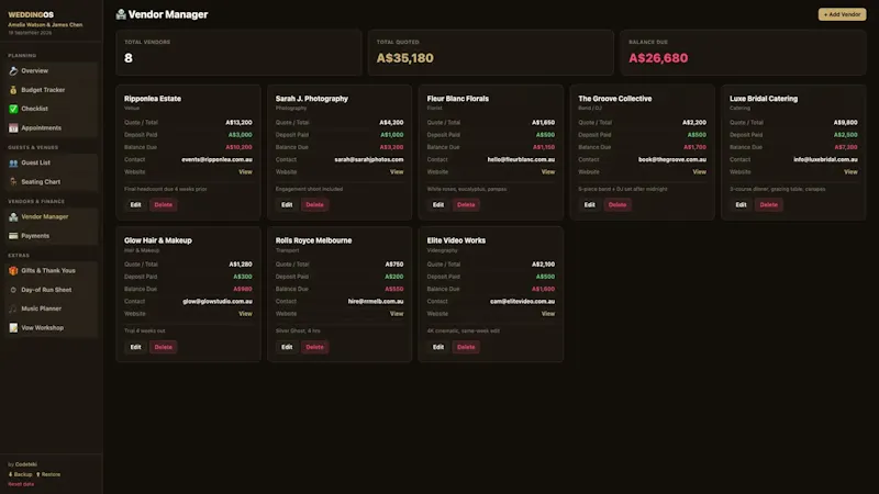 WeddingOS screenshot 1 (video preview)