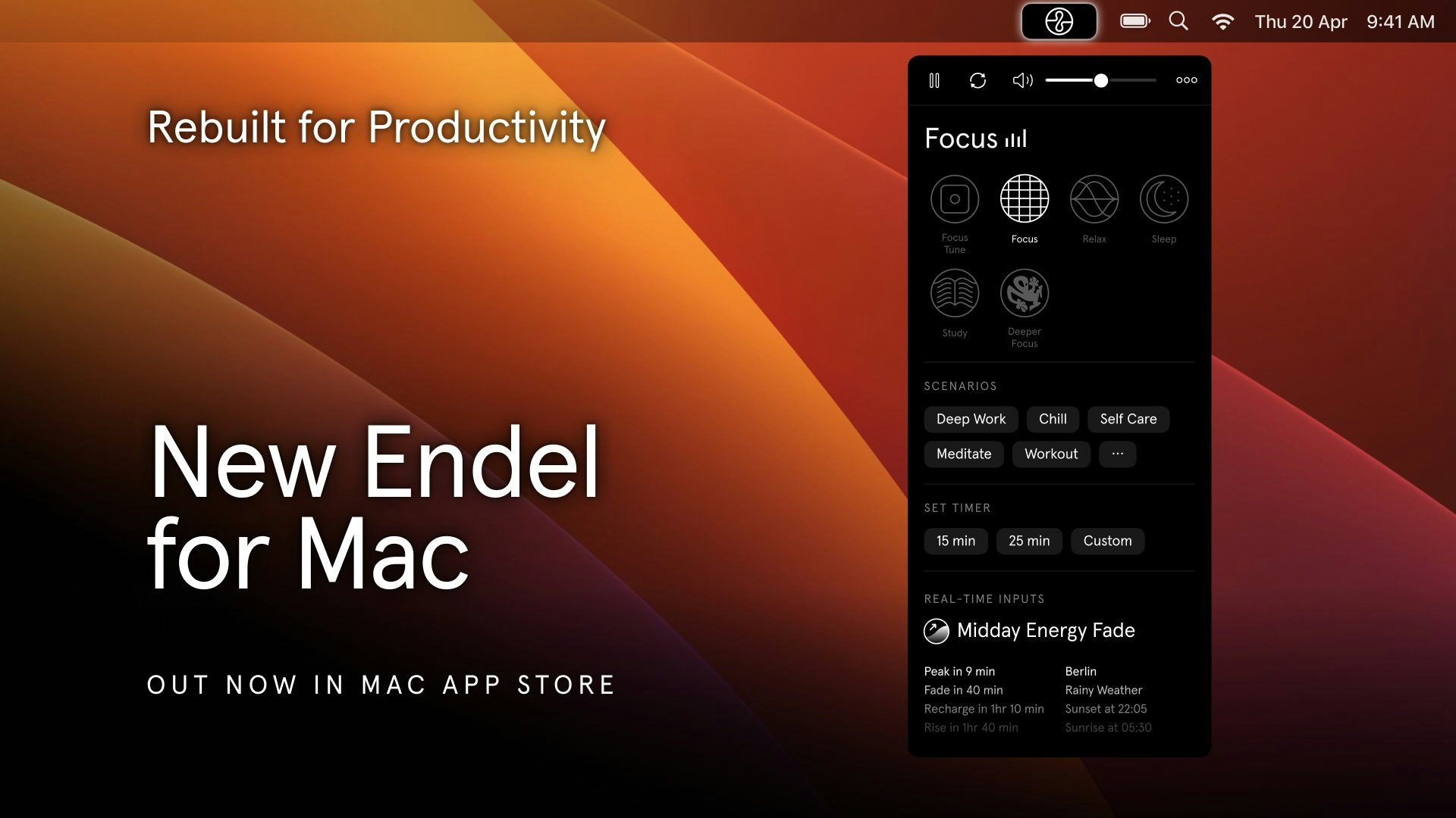 Новый Endel для Mac - Персонализированные звуковые пейзажи, которые помогут вам сосредоточиться, расслабиться и спать медиа 1
