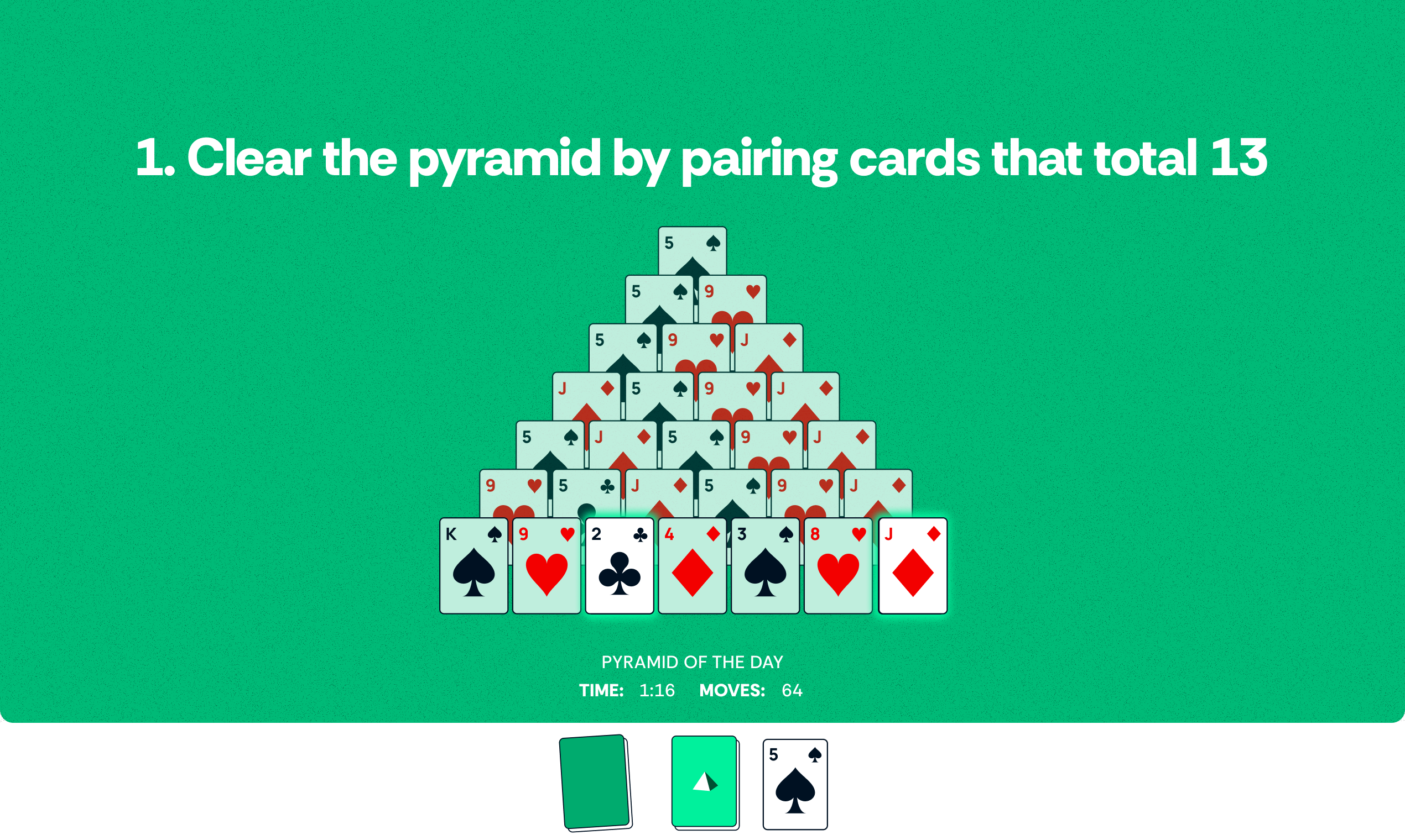 pyramid.com Solitaire - 13에 추가하고 피라미드를 지우고 리더 보드를 지배하십시오! 미디어 3