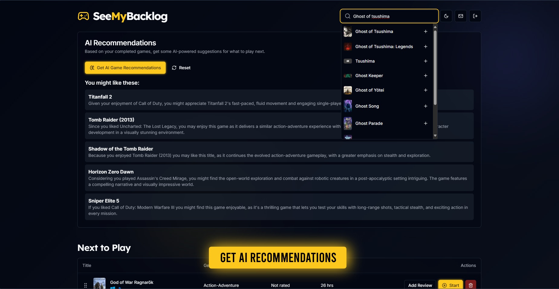 Media Seemybacklog - Game Tracker ||Kongsi kemajuan anda ||Cadangan AI 5