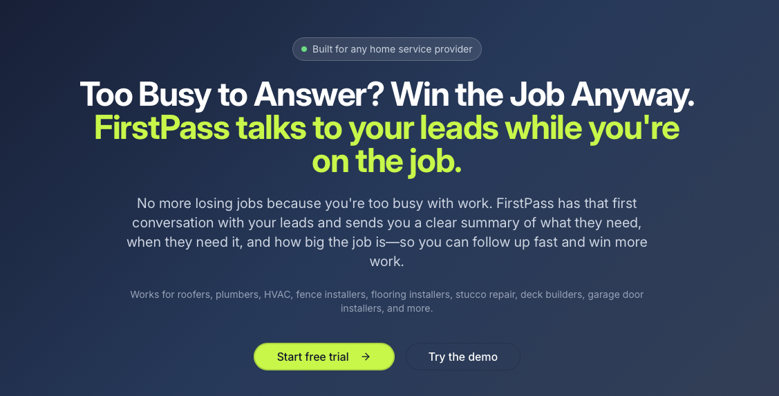 FirstPass - AI Intake for Home Services gallery image