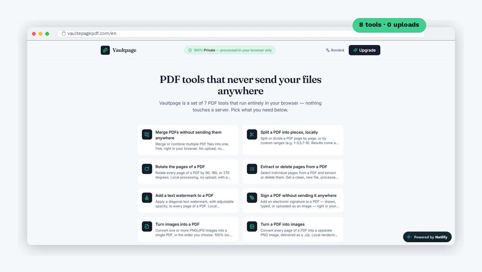 Vaultpage — 8 PDF tools. 100% Private gallery image