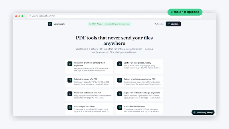 Vaultpage — 8 PDF tools. 100% Private screenshot 1