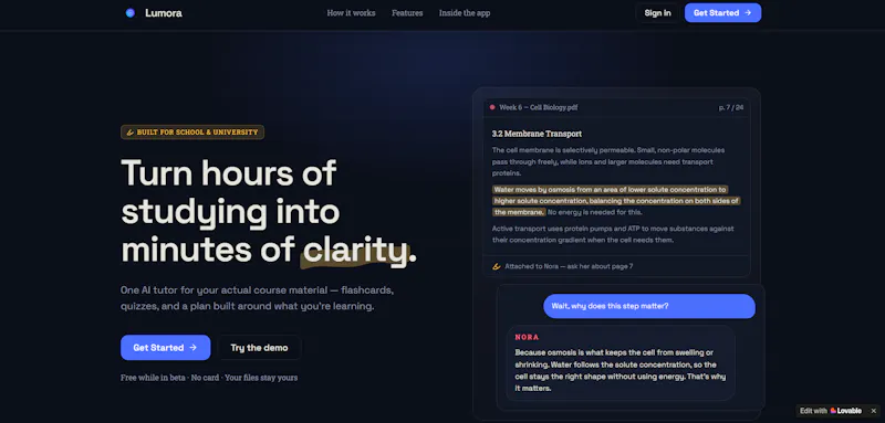 Lumora — Study workspace for students screenshot 1