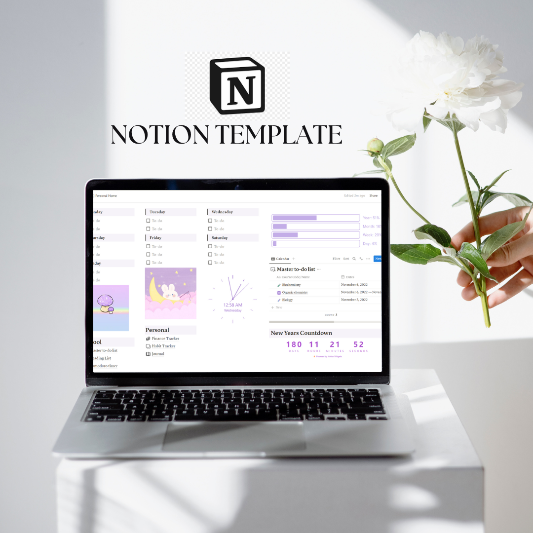 Purple themed Notion template