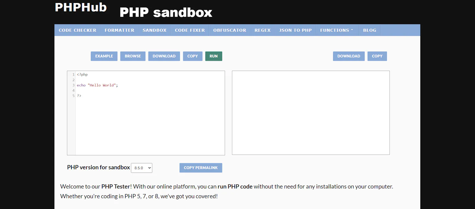 PHPHub's PHP sandbox screenshot 1
