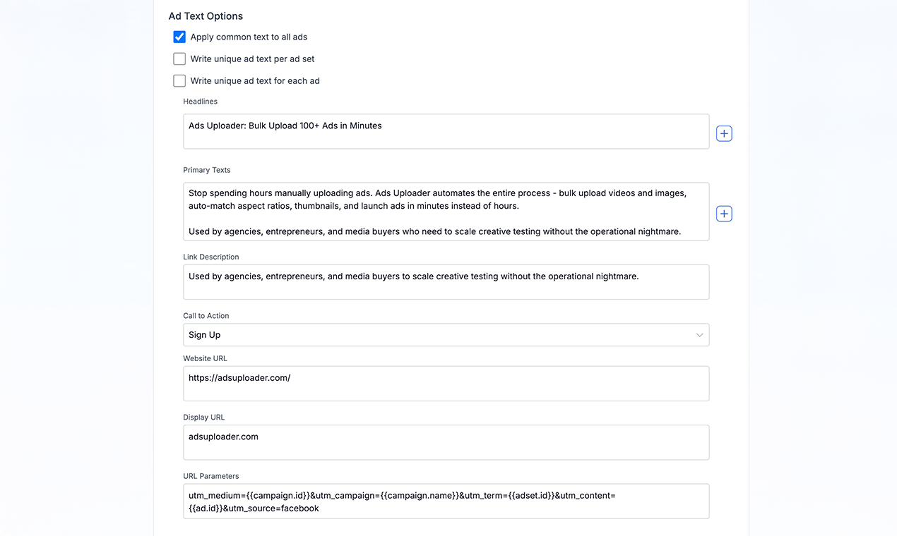 Ads Uploader - Screenshot 5 showing product features and functionality