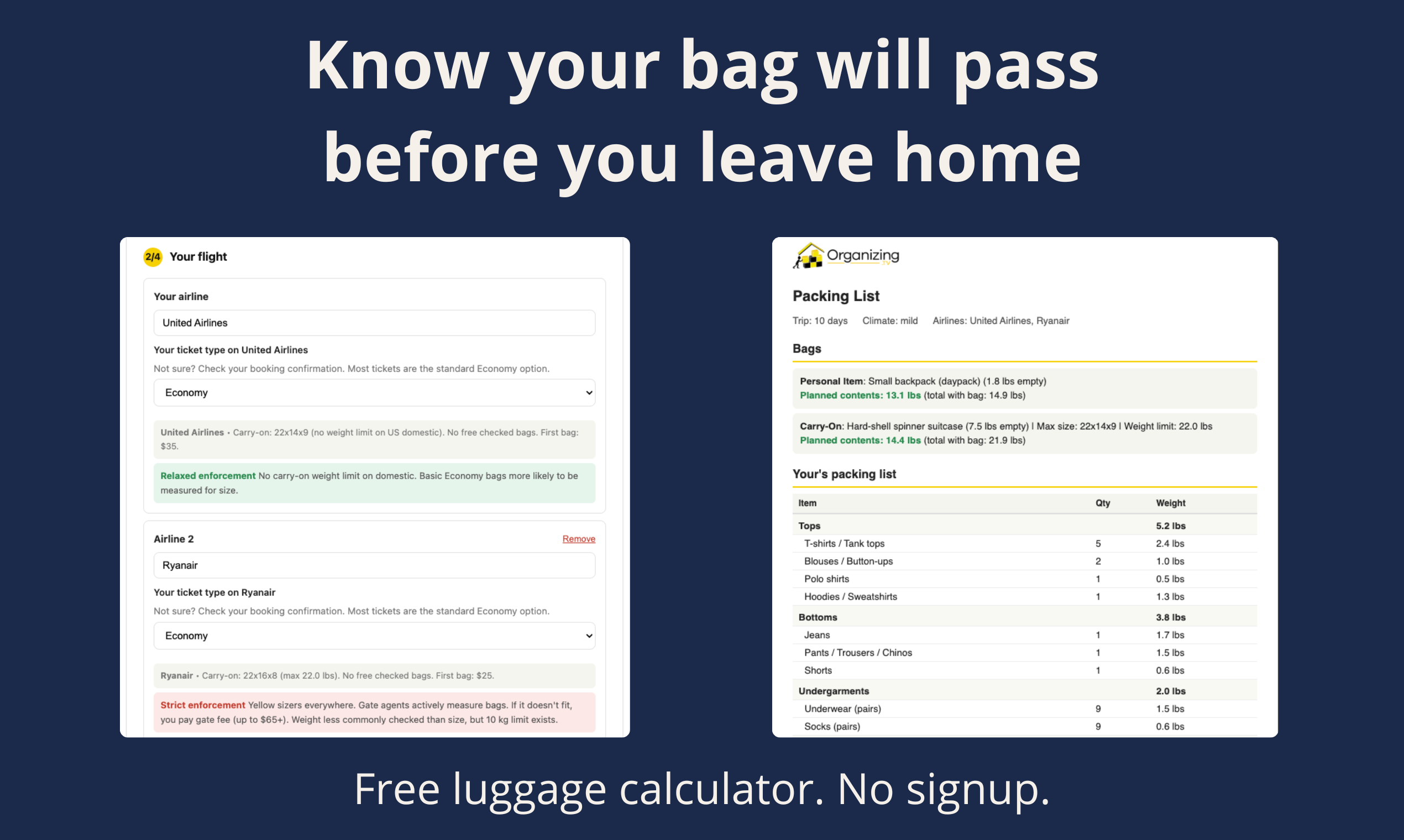 Pack Perfect Luggage Calculator gallery image