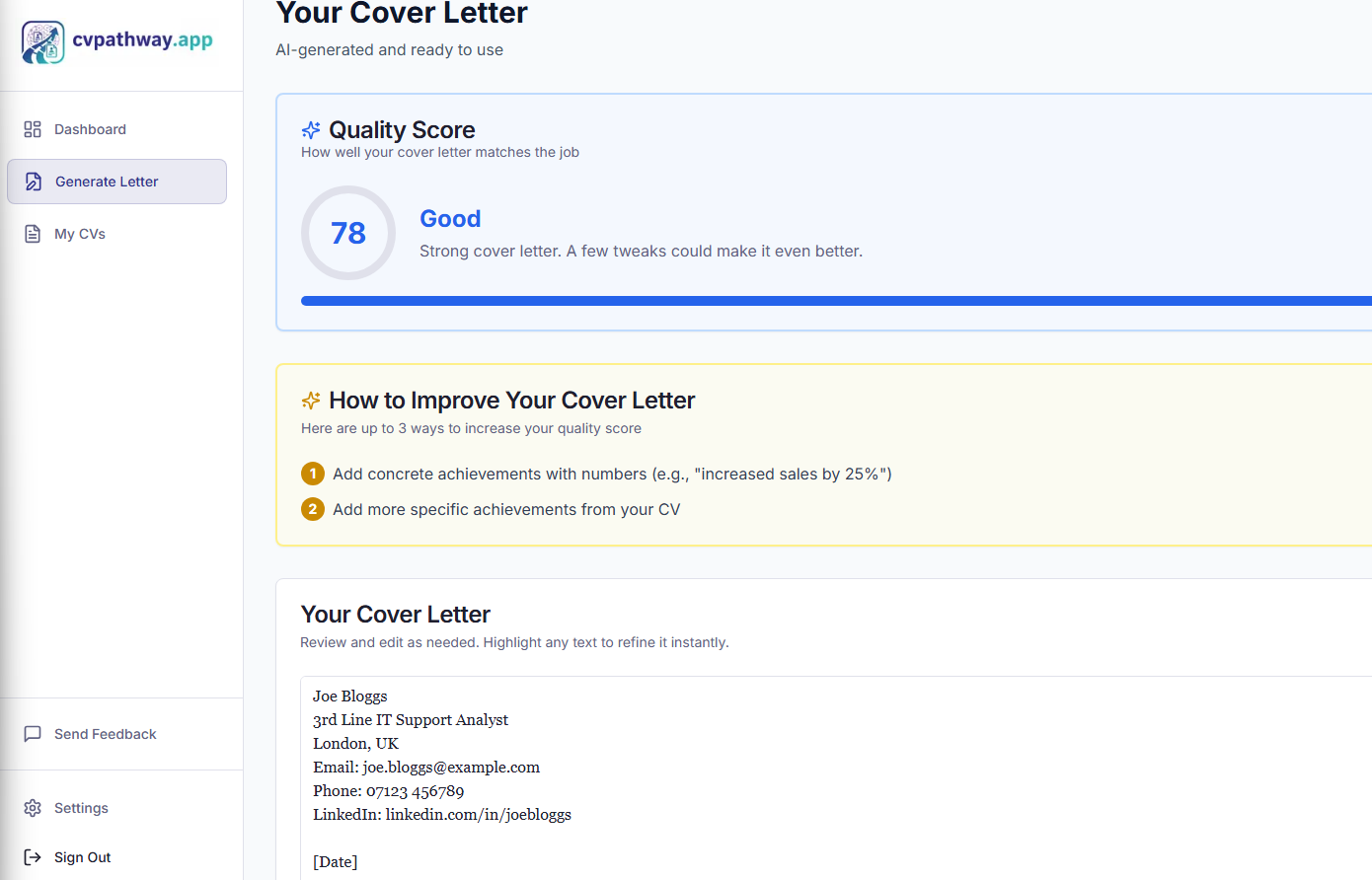 CV Pathway - Screenshot 4 showing product features and functionality