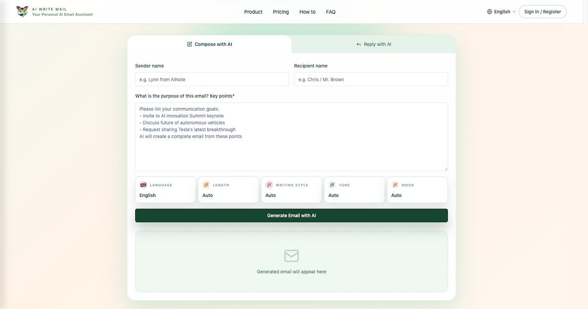 AIWriteMail - Main product screenshot demonstrating key features and user interface
