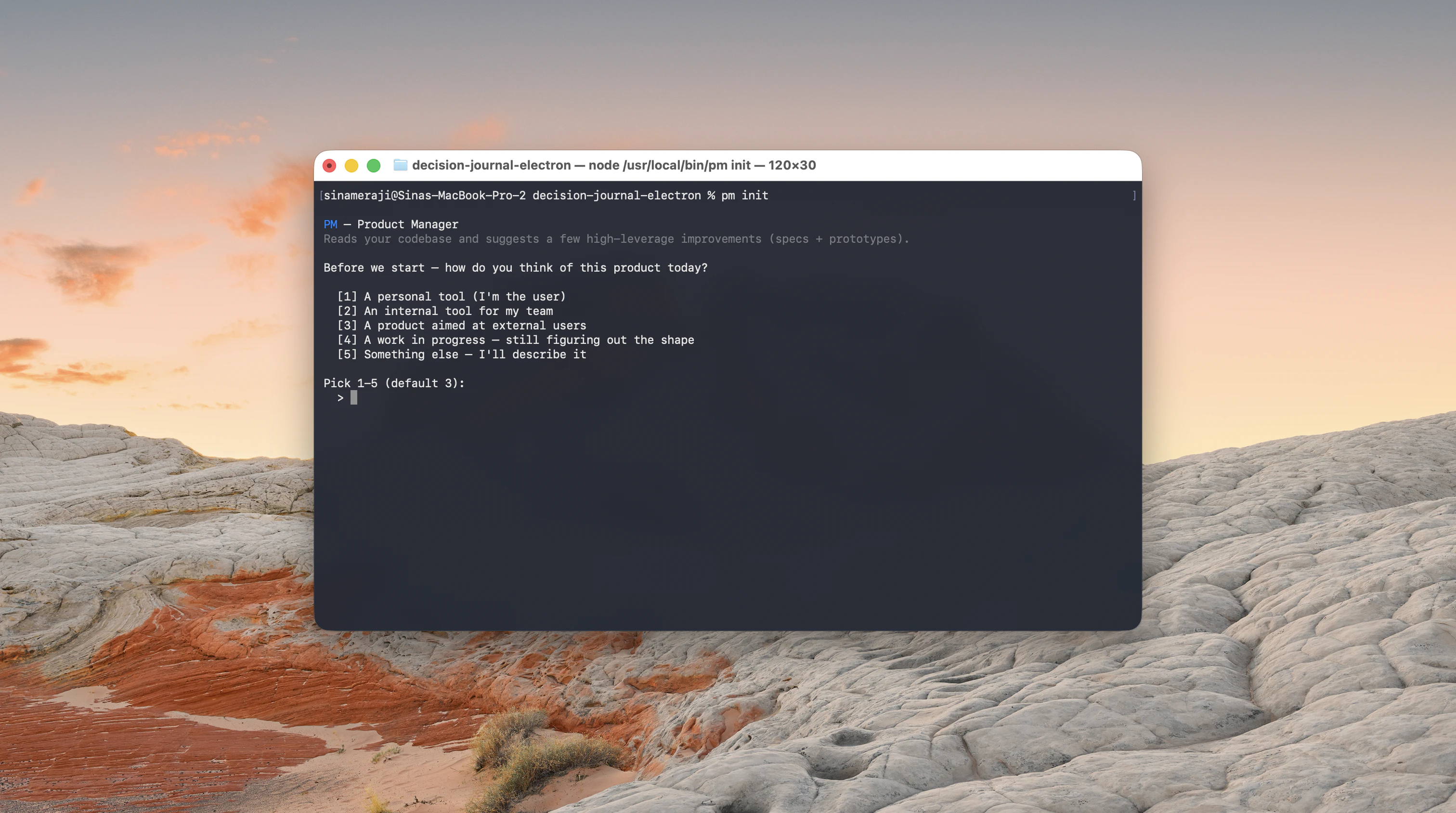 `pm init` screenshot 1
