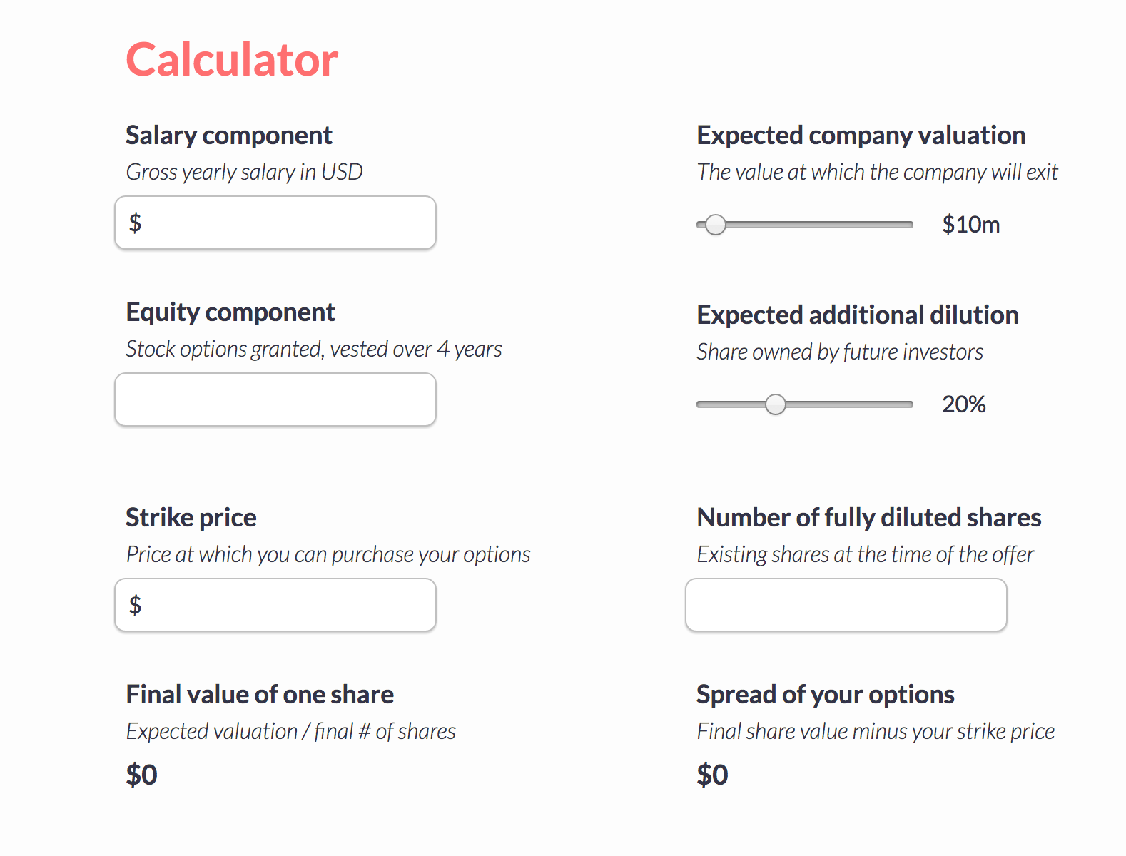 20 Percent Equity Calculator