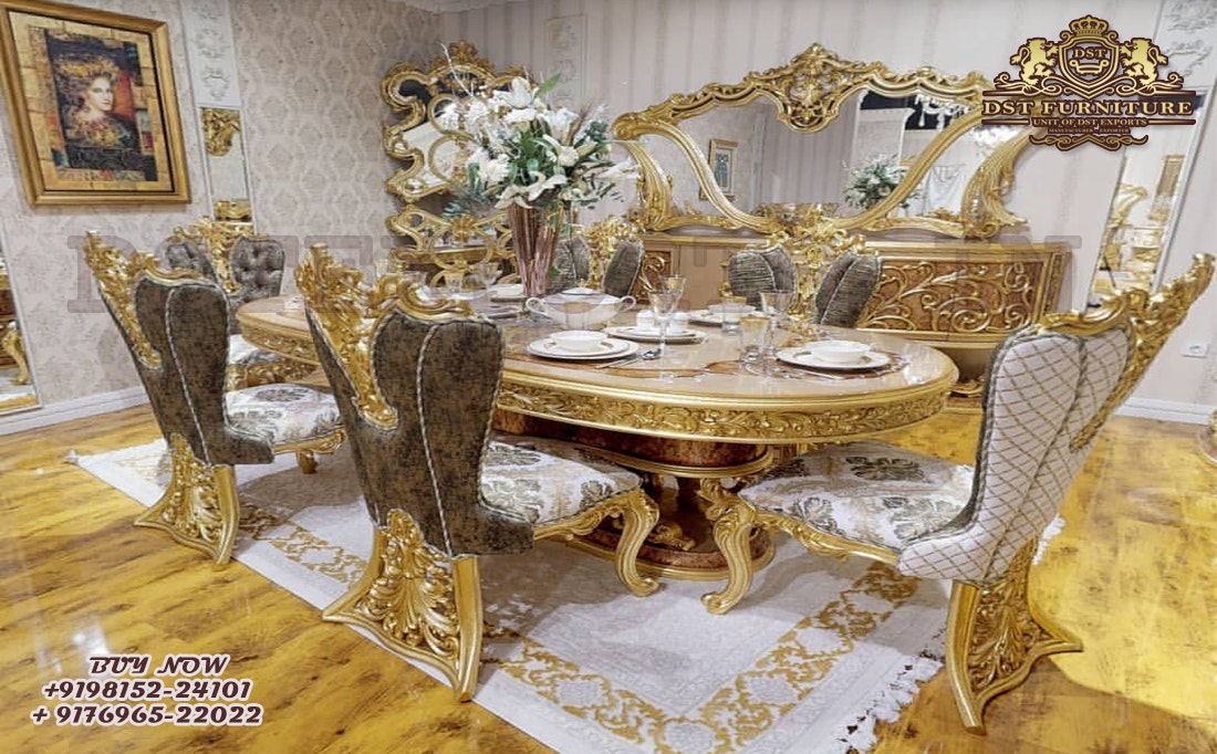 Teak Wood Walnut Finish Dining Table Set gallery image