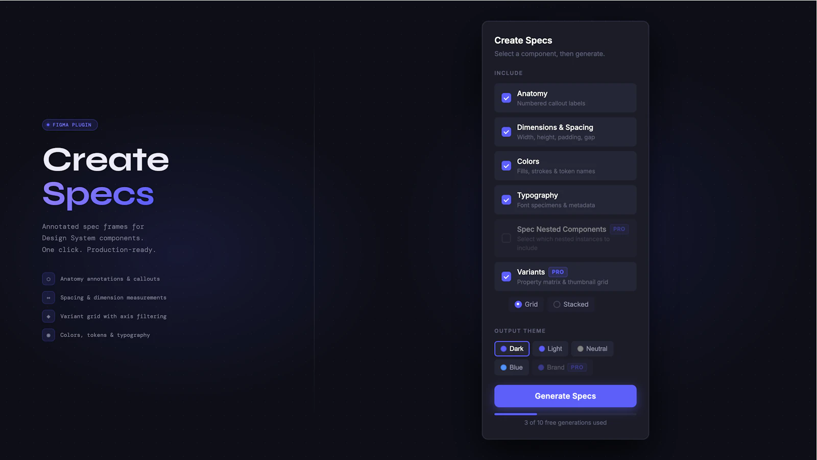 Create Specs screenshot 1