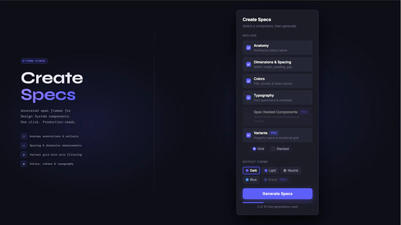 Create Specs screenshot 1