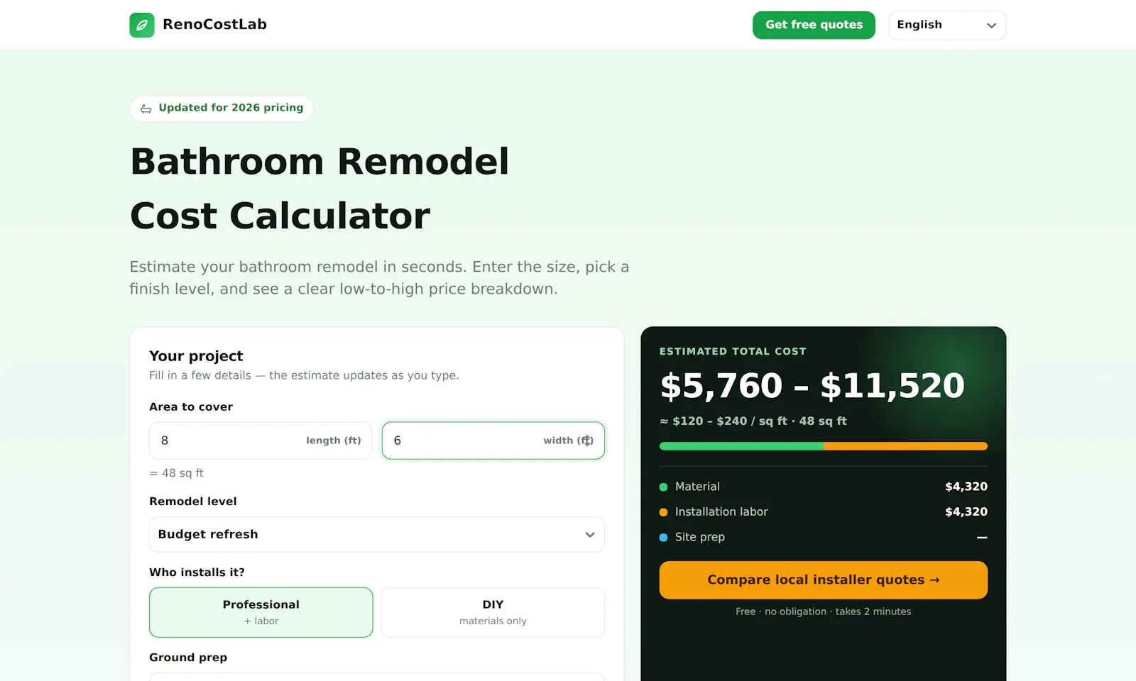 RenoCostLab screenshot 3