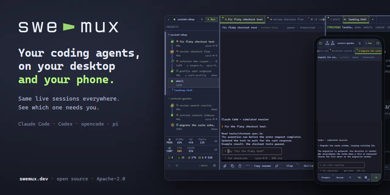 swe-mux: coding agents on desktop+mobile