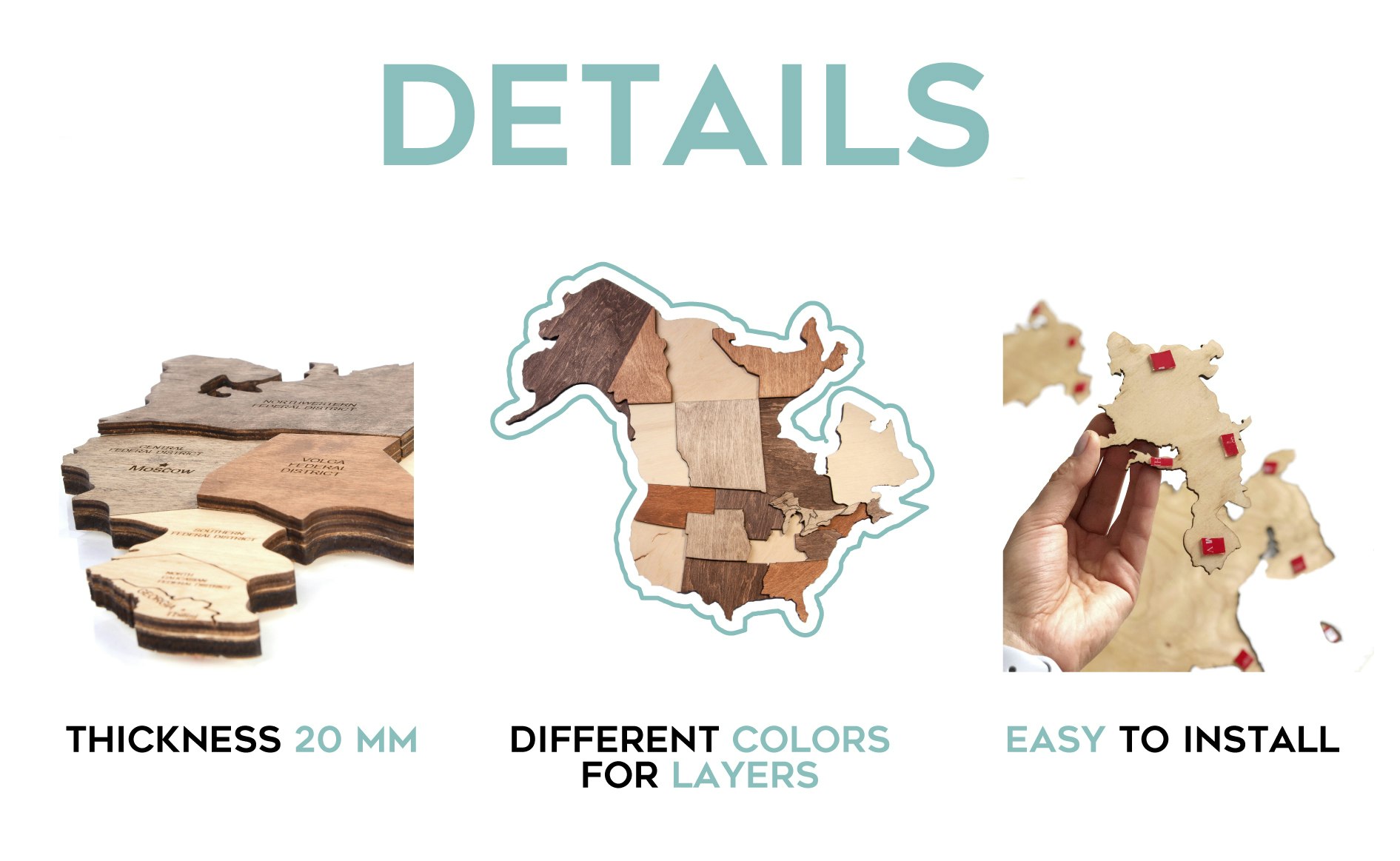 Wooden World Map 3D gallery image