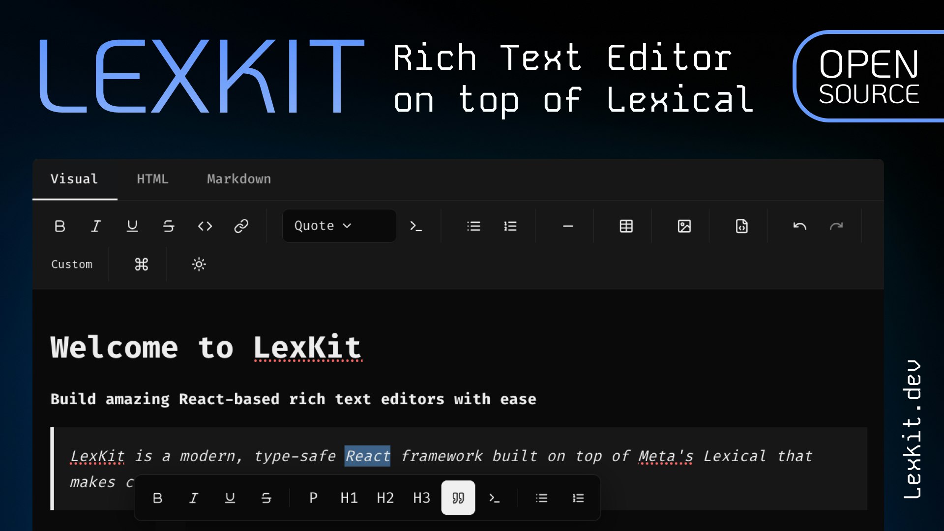Lexkit Rich Text Editor su Lexical - React Based Rich Text Editor basato su Lessical media 1
