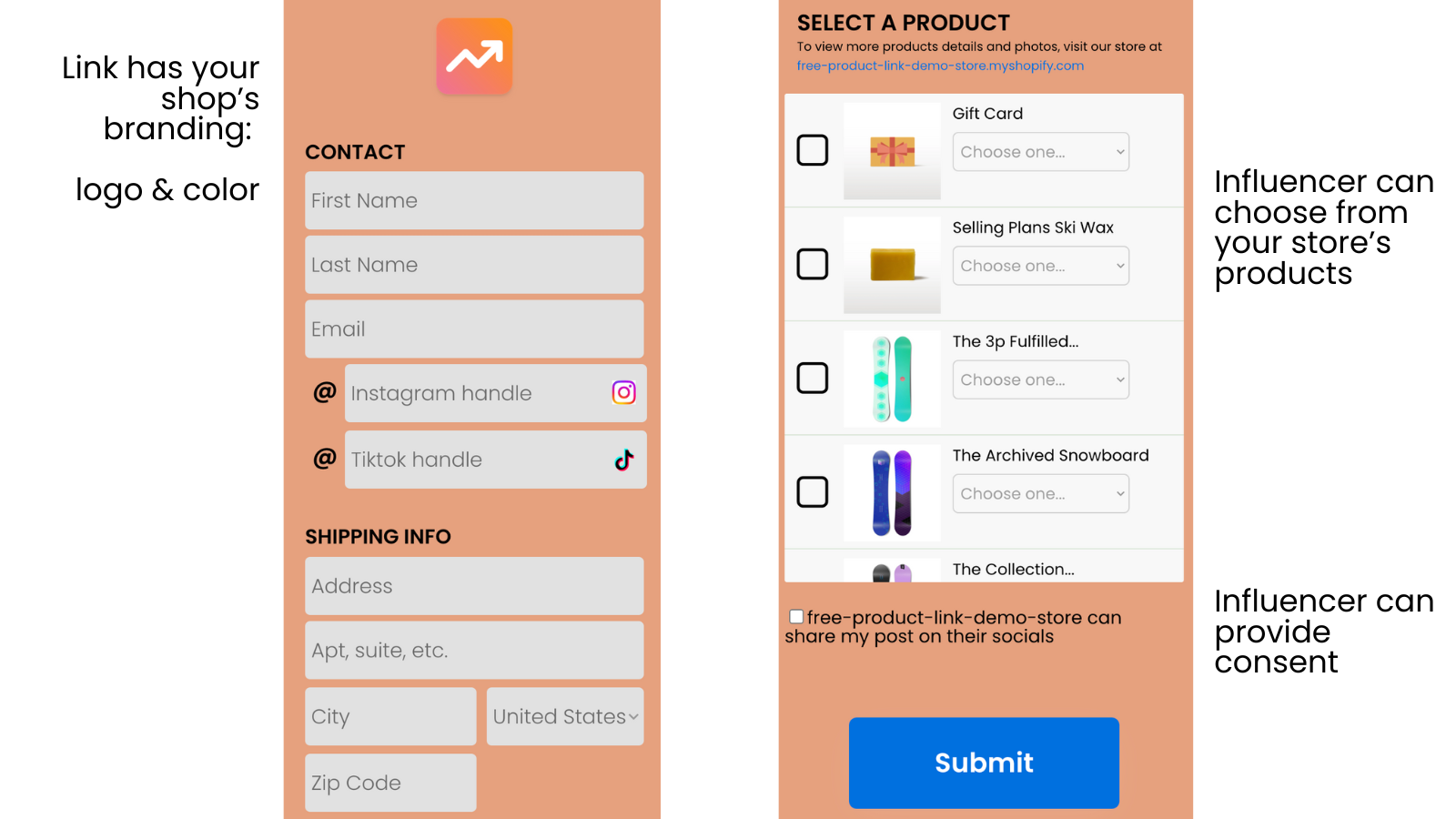 Shopify 앱 - 무료 제품 링크 - DIY 인플 루 언서 선물 미디어 3