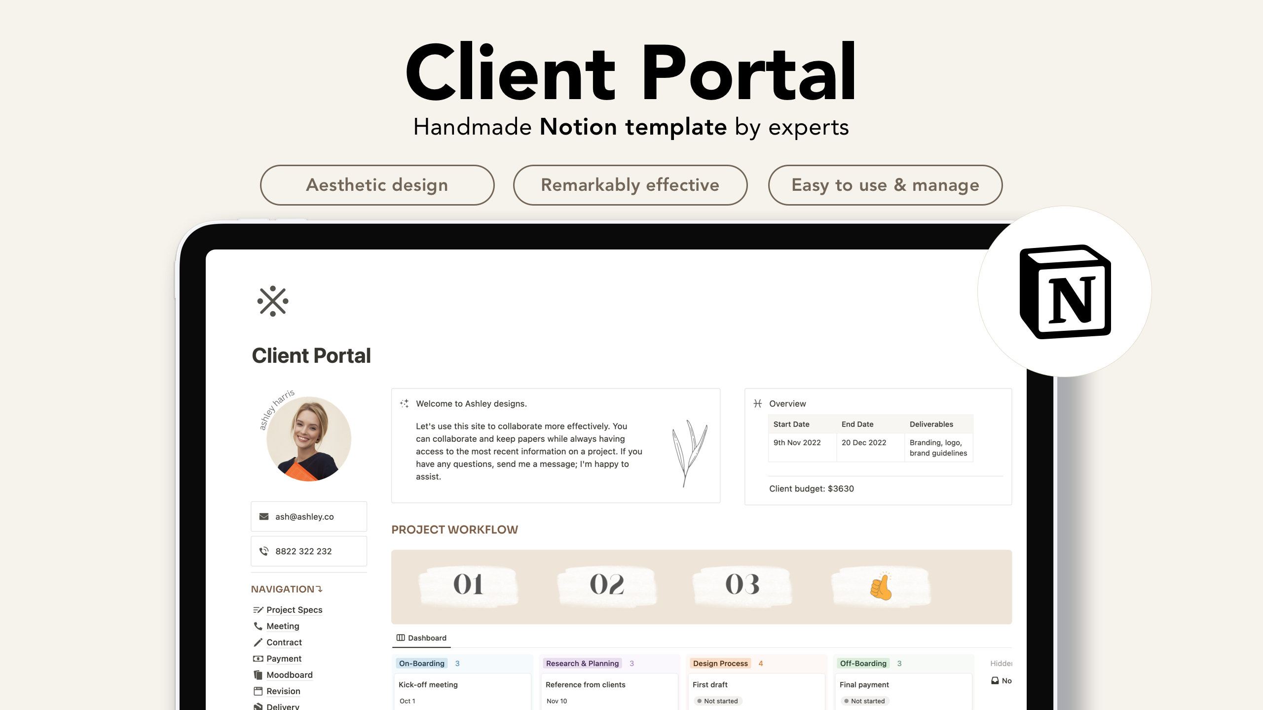 Mídia 1 de Design estético do portal do cliente - Um portal de clientes de noção para seus clientes
