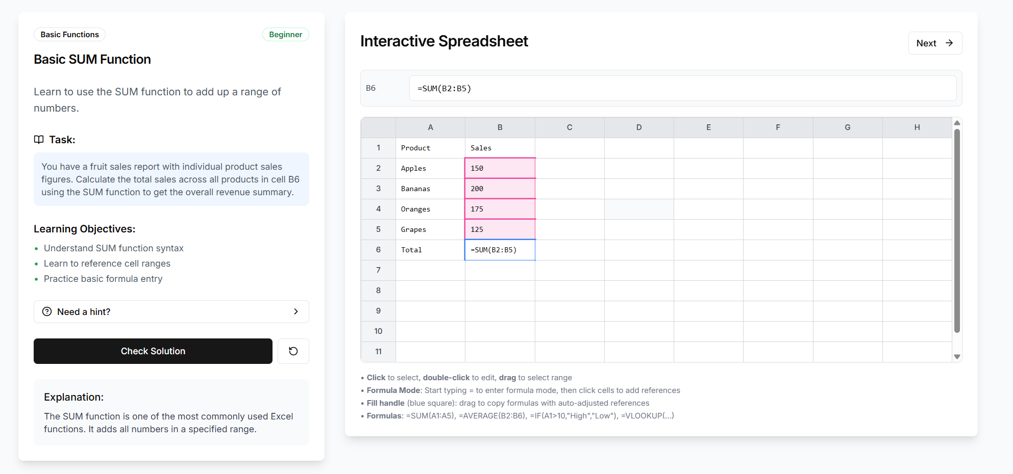 Mídia 3 de Excel Fórmula Prática - Leetcode, mas para fórmulas do Excel.