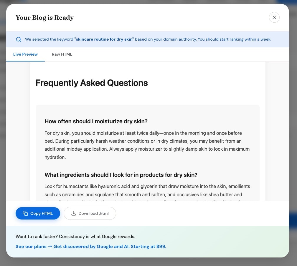 BloggedAi- Ranking SEO + AI Discovery - Screenshot 4 showing product features and functionality