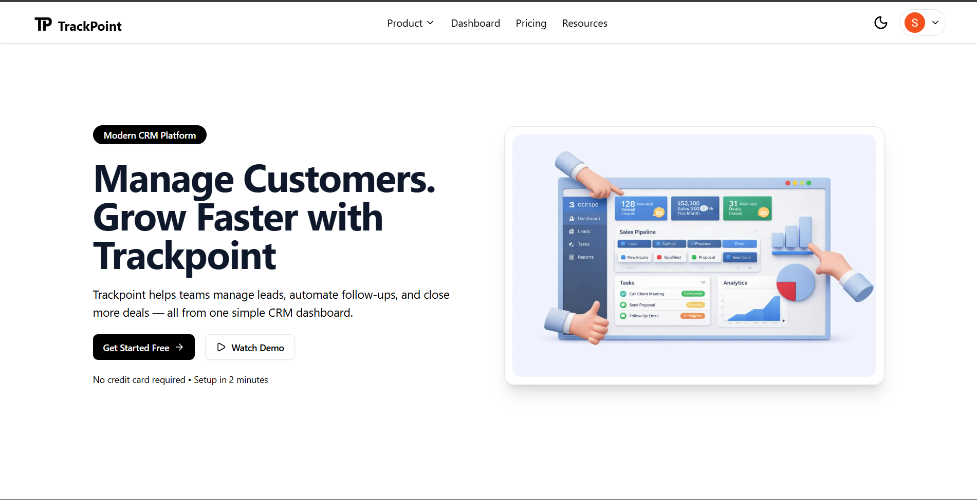TrackPoint CRM - Main product screenshot demonstrating key features and user interface
