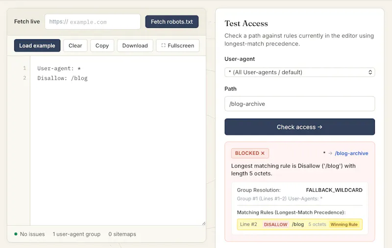Robots.txt Editor & Validator screenshot 3
