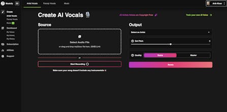  Una captura de pantalla de la interfaz de usuario que muestra la variedad de estilos artísticos de voz disponibles en Musicfy.