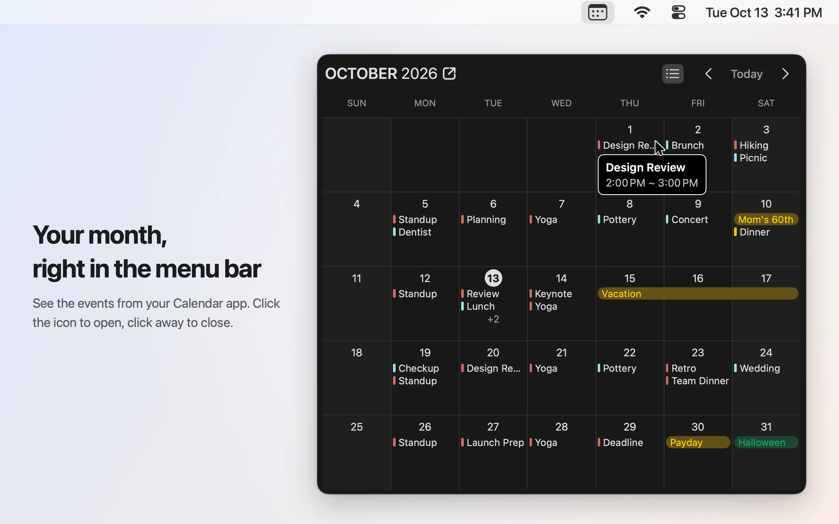 MacOS Neat Menubar Calendar gallery image