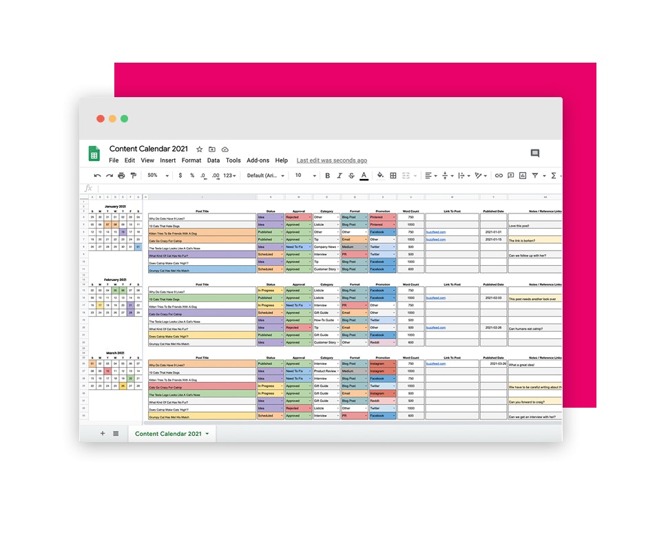 Google Sheets Editorial Calendar gallery image