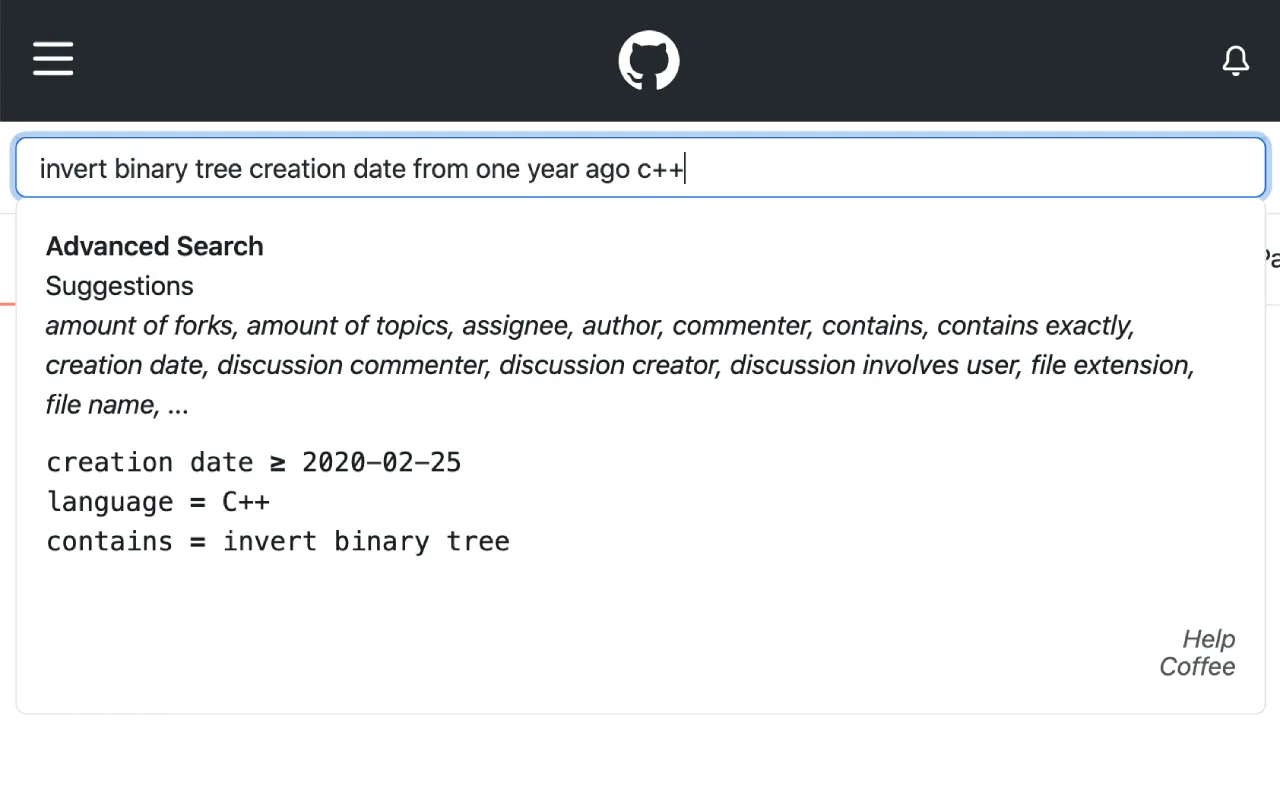 Natural Advanced Search for GitHub gallery image