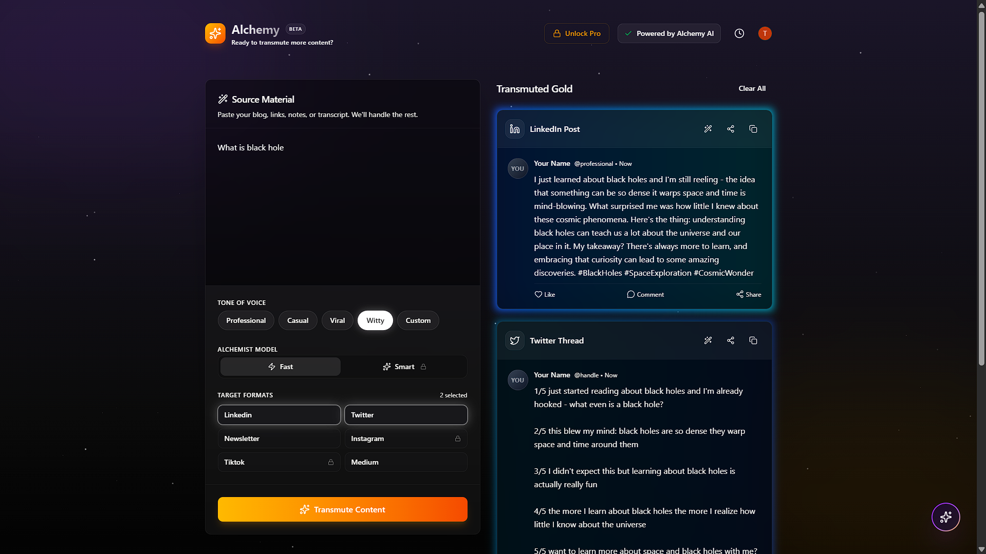 Alchemy AI - Main product screenshot demonstrating key features and user interface
