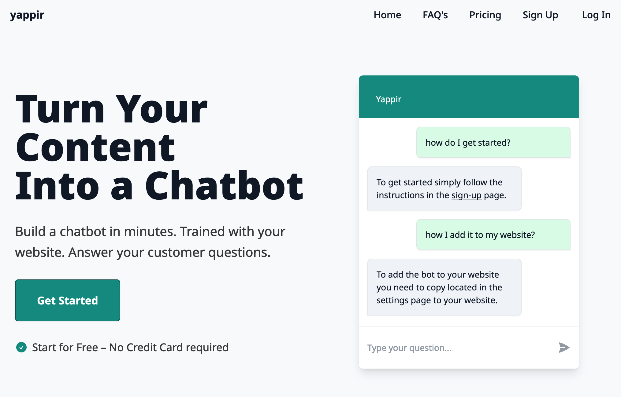 startuptile Yappir-Create a chatbot in minutes. Trained on your content.