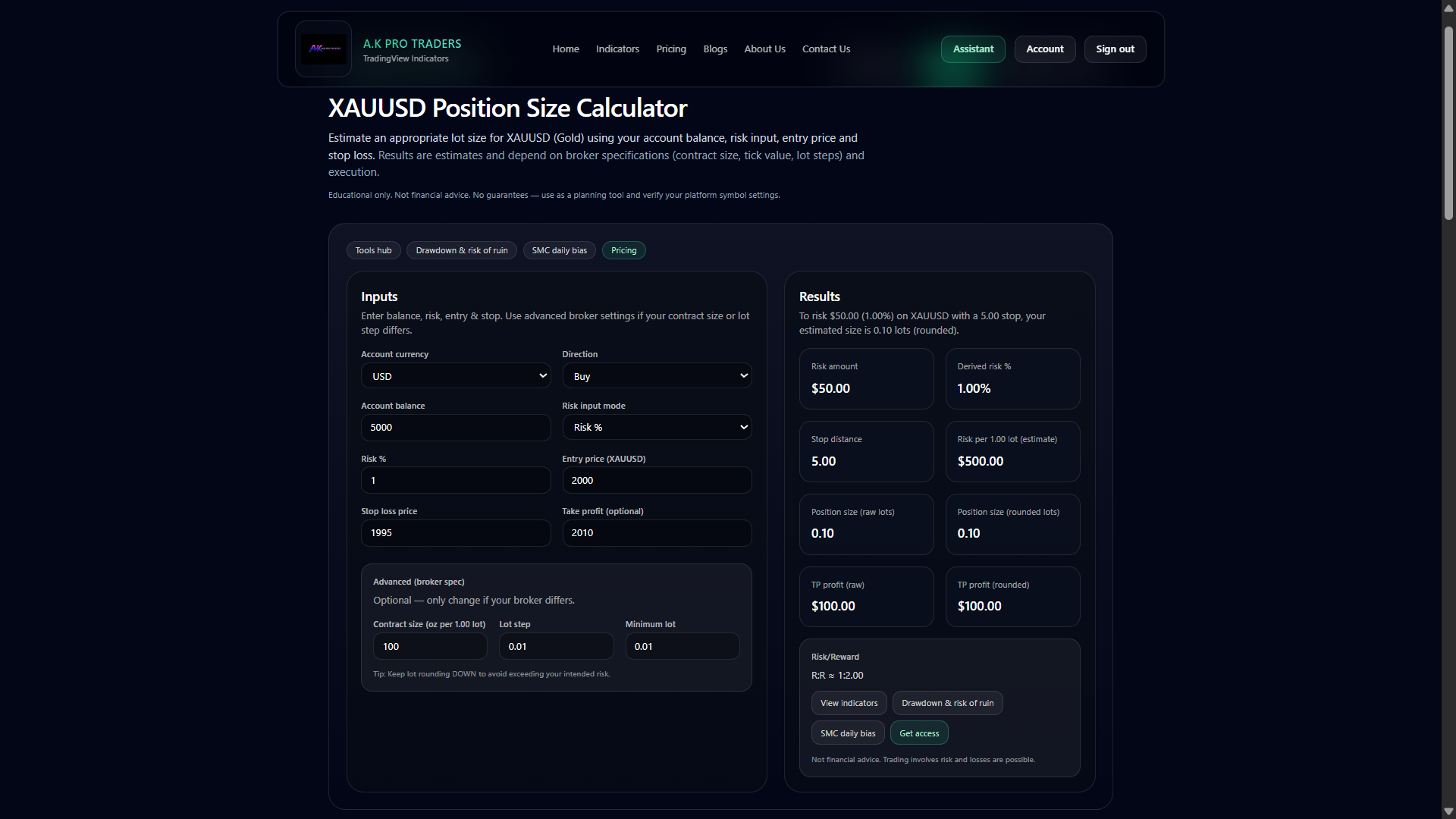 XAUUSD Position Size Calculator gallery image