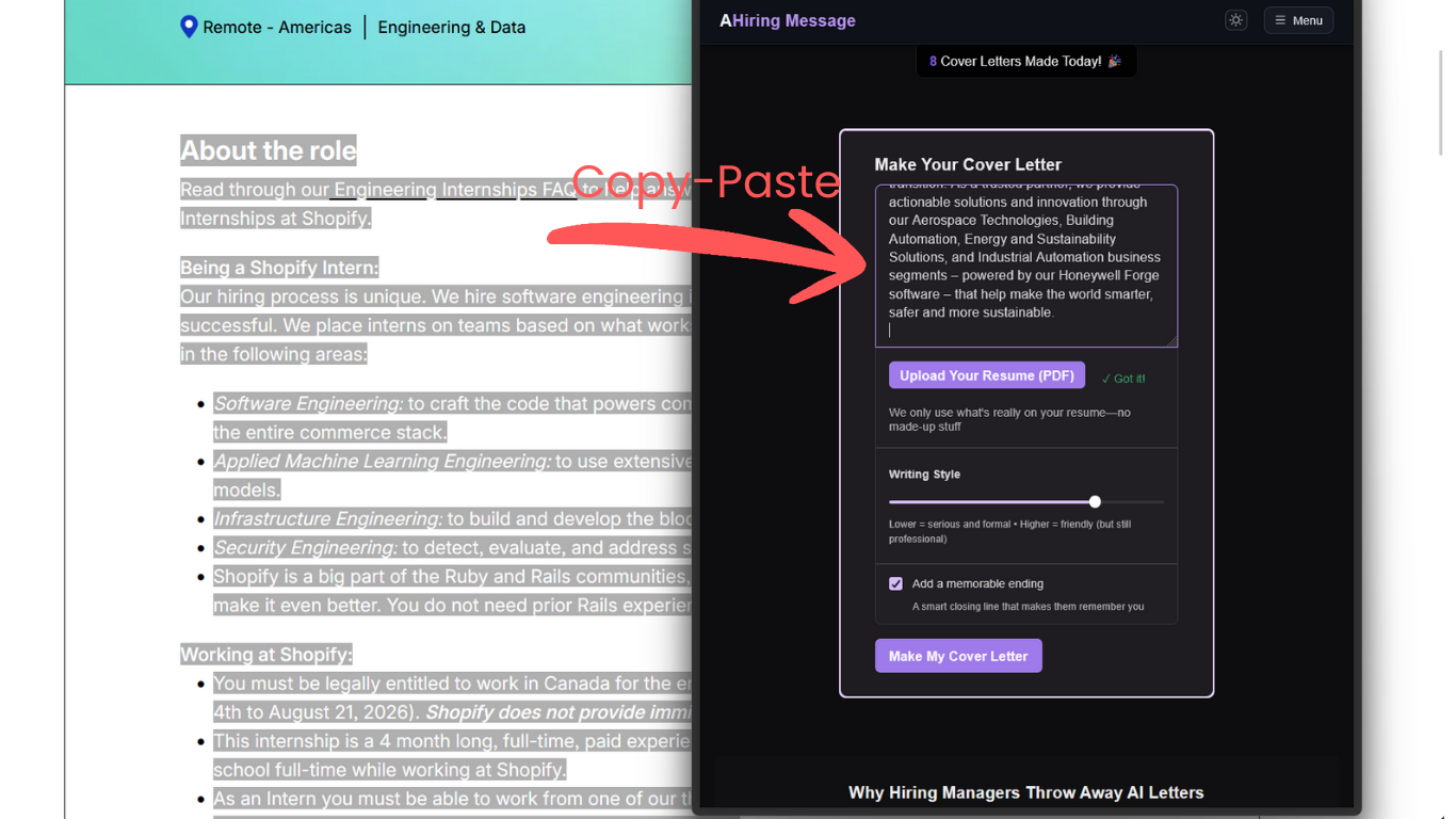 HiringMessage - Screenshot 2 showing product features and functionality
