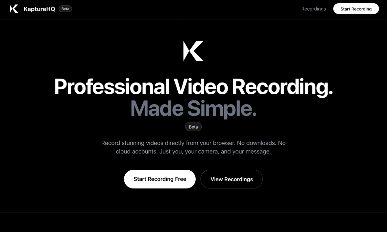 KaptureHQ - Beta - Main product screenshot demonstrating key features and user interface
