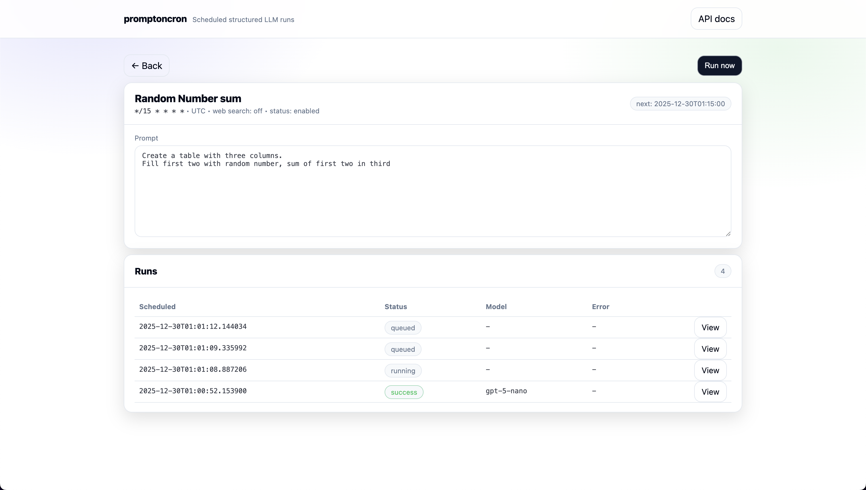 PromptOnCron - Screenshot 2 showing product features and functionality