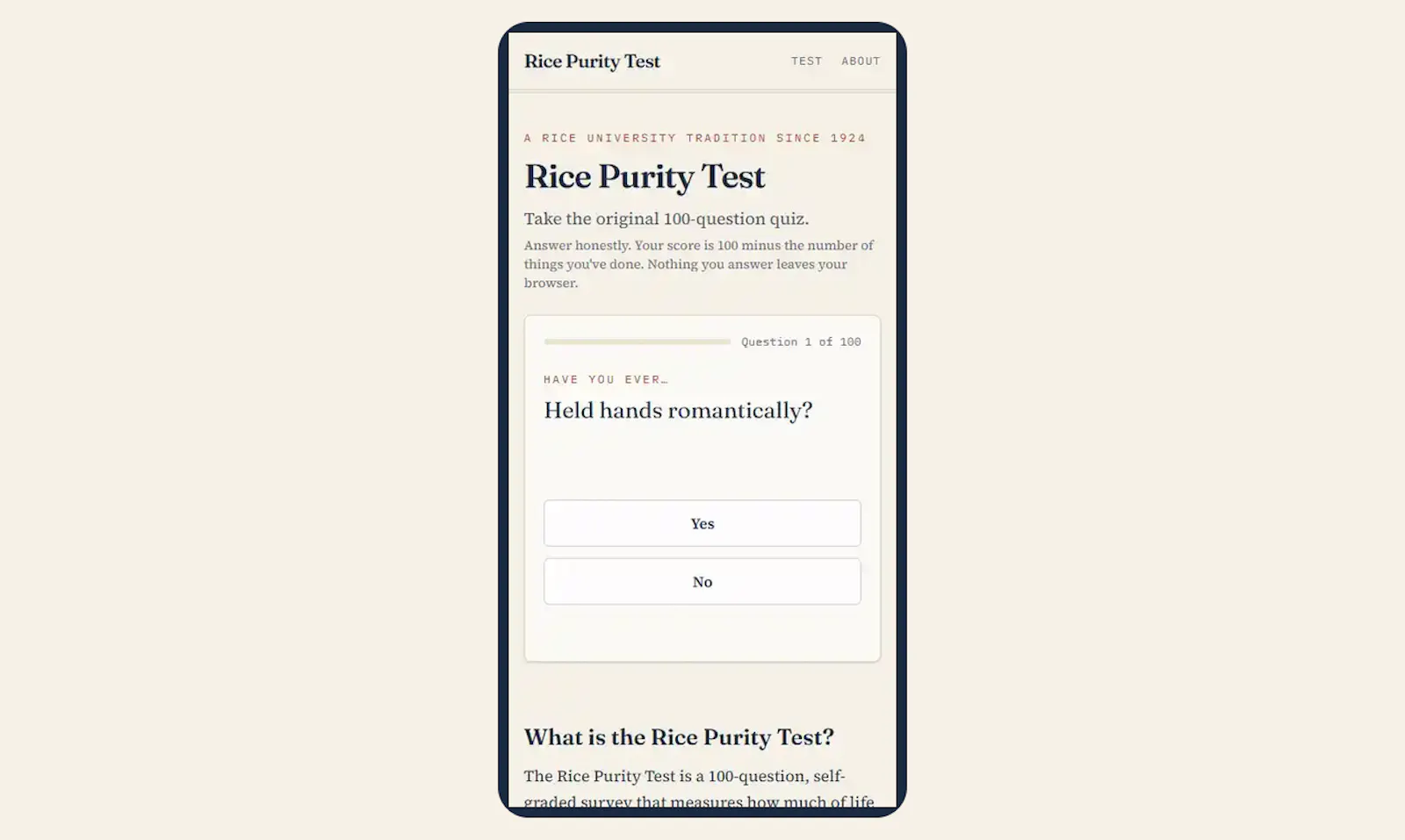 Rice Purity Test screenshot 2
