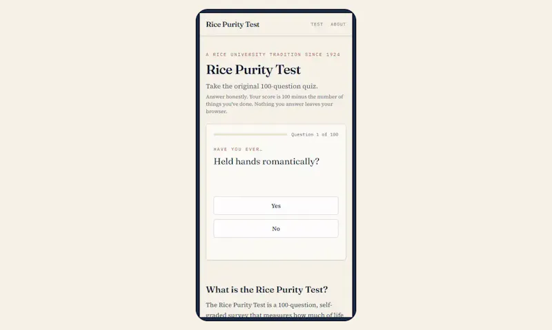 Rice Purity Test screenshot 2