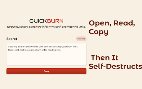 وسائط Quickburn - روابط آمنة لمرة واحدة ، حرق بعد القراءة 3
